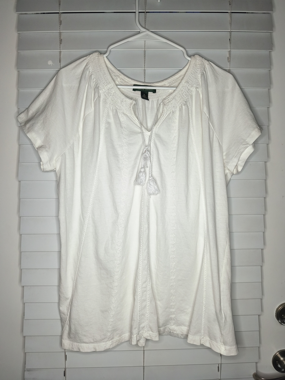 Lauren Ralph Lauren Womens White Cotton Boho Peasant Blouse Top Plus Size 1X EUC